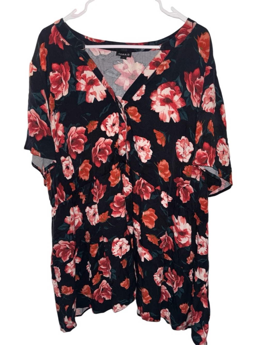 torrid Black V-Neck Tunic with Floral Print